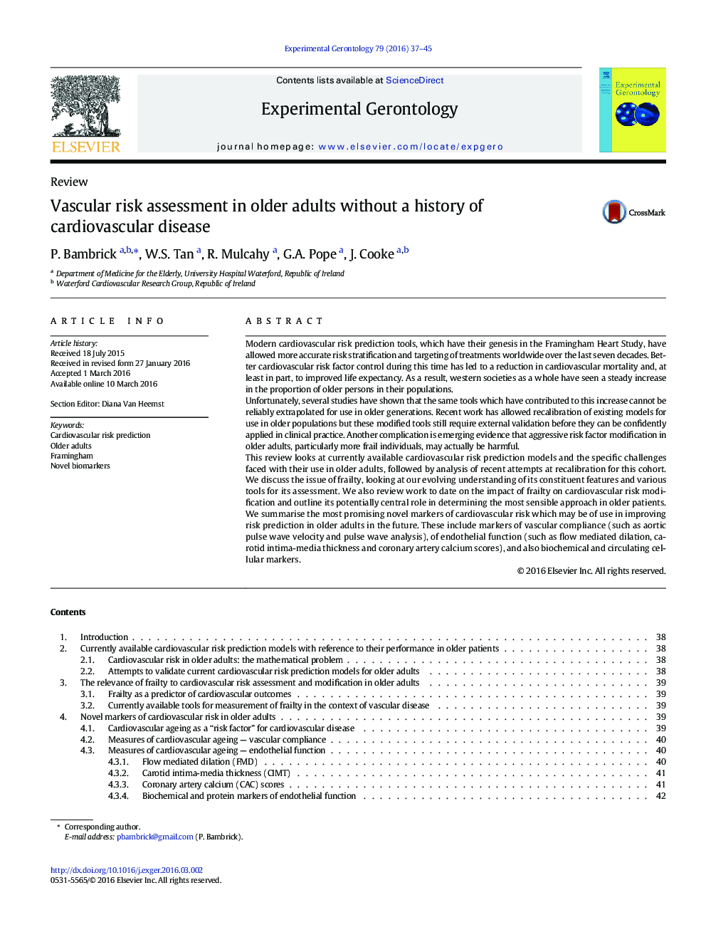 Vascular risk assessment in older adults without a history of cardiovascular disease