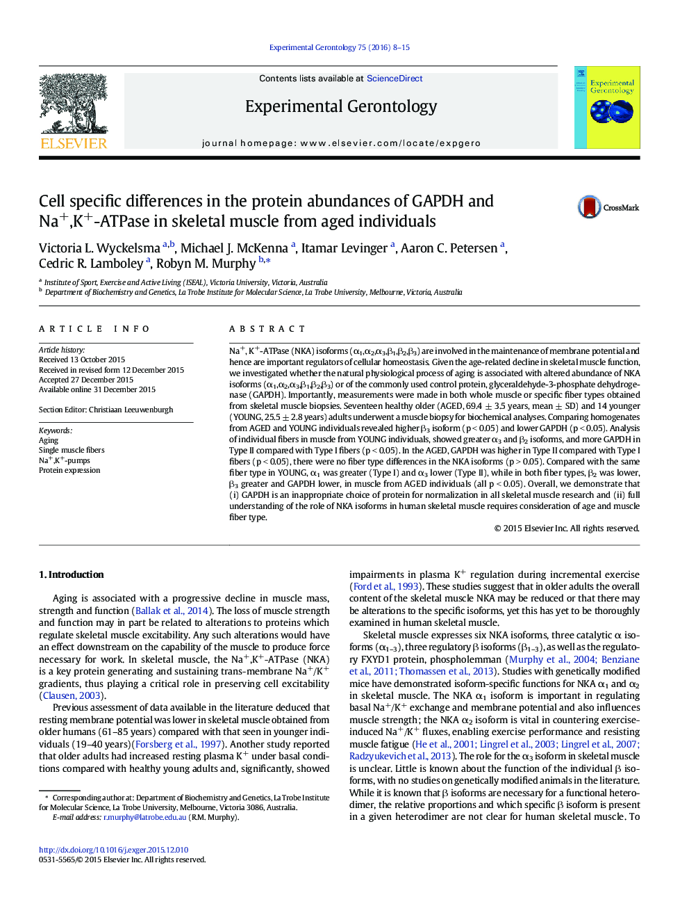 تفاوت های خاص سلولی در فراوانی پروتئین GAPDH و Na +، K + -ATPase در عضلات اسکلتی از افراد سالمند