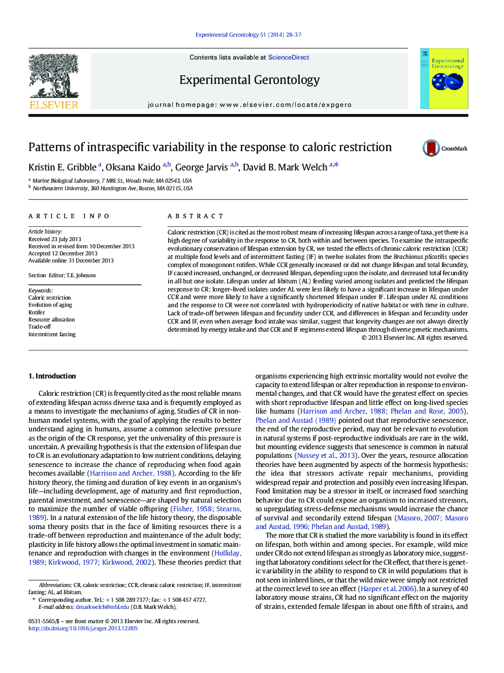 Patterns of intraspecific variability in the response to caloric restriction