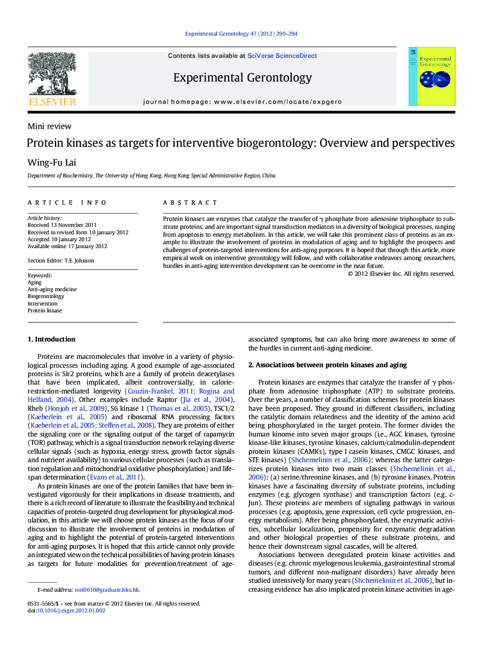 Protein kinases as targets for interventive biogerontology: Overview and perspectives