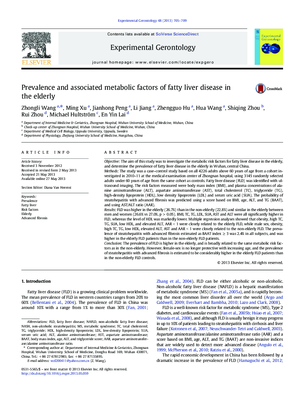 Prevalence and associated metabolic factors of fatty liver disease in the elderly