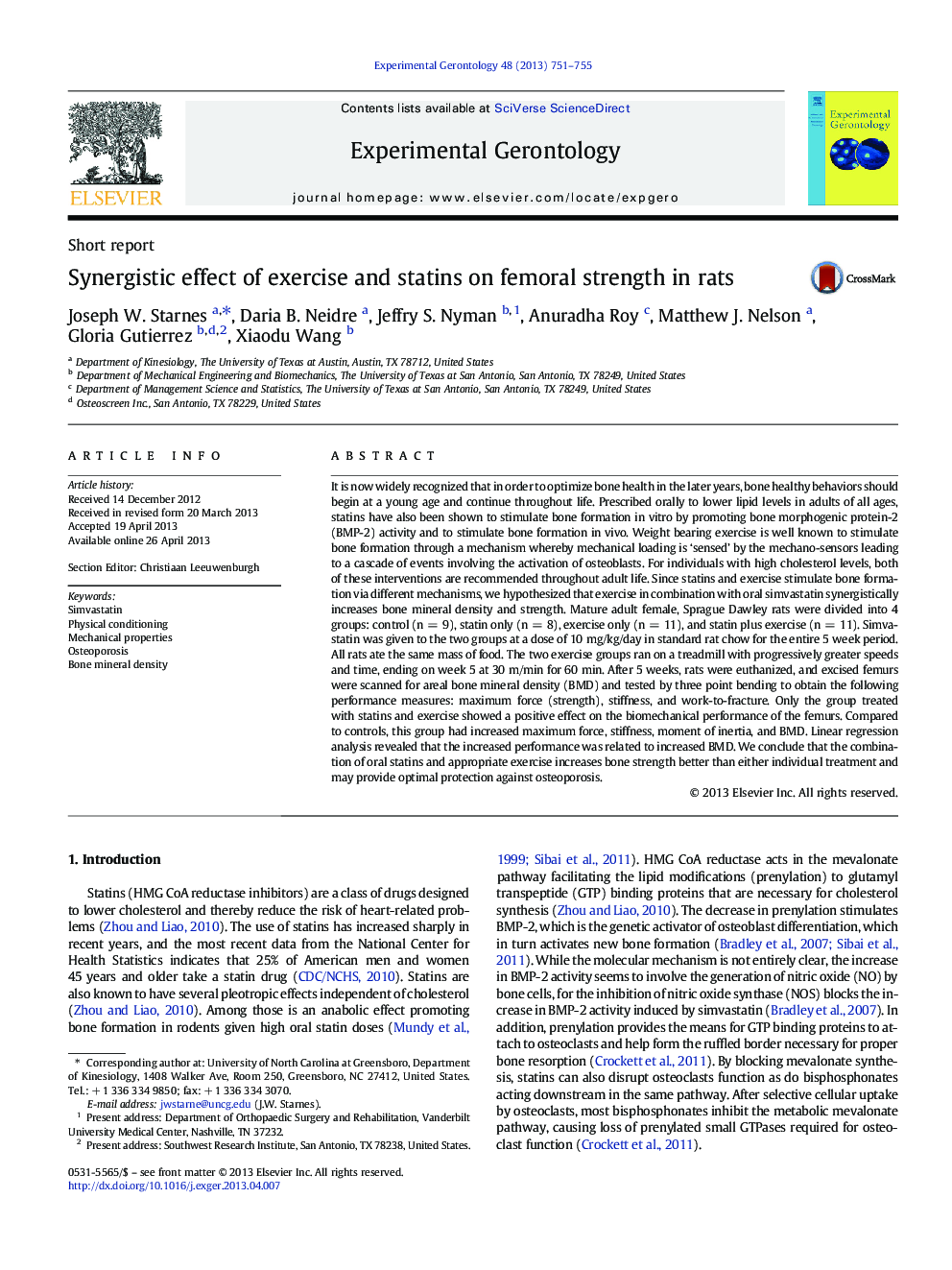 Synergistic effect of exercise and statins on femoral strength in rats