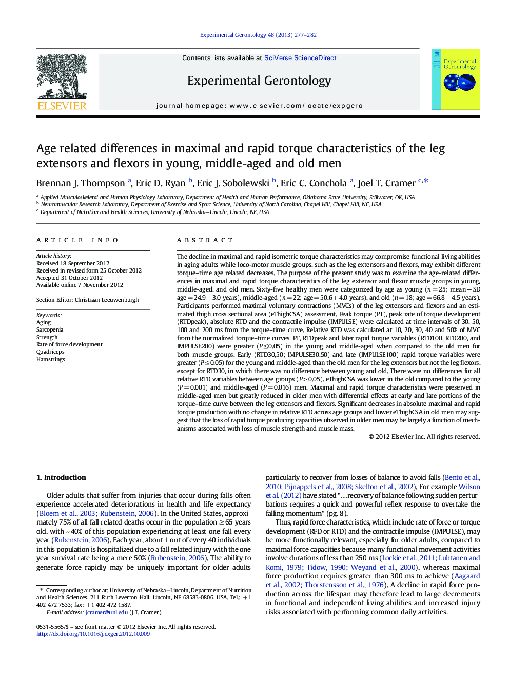 Age related differences in maximal and rapid torque characteristics of the leg extensors and flexors in young, middle-aged and old men