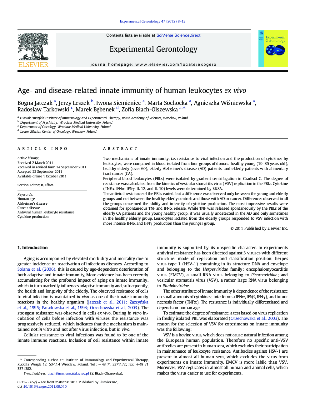 Age- and disease-related innate immunity of human leukocytes ex vivo