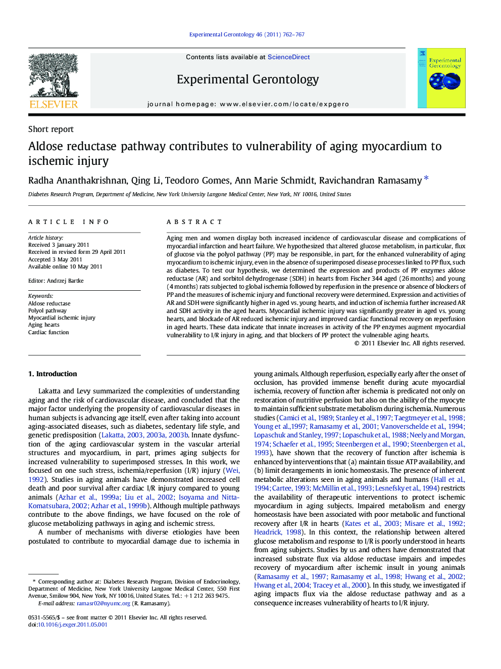 Aldose reductase pathway contributes to vulnerability of aging myocardium to ischemic injury