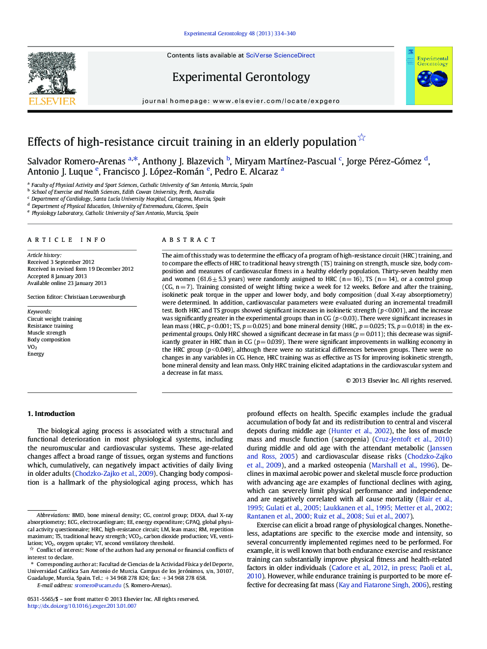 Effects of high-resistance circuit training in an elderly population 