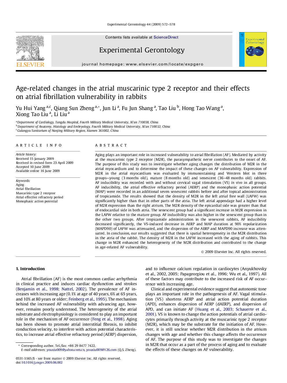 Age-related changes in the atrial muscarinic type 2 receptor and their effects on atrial fibrillation vulnerability in rabbits