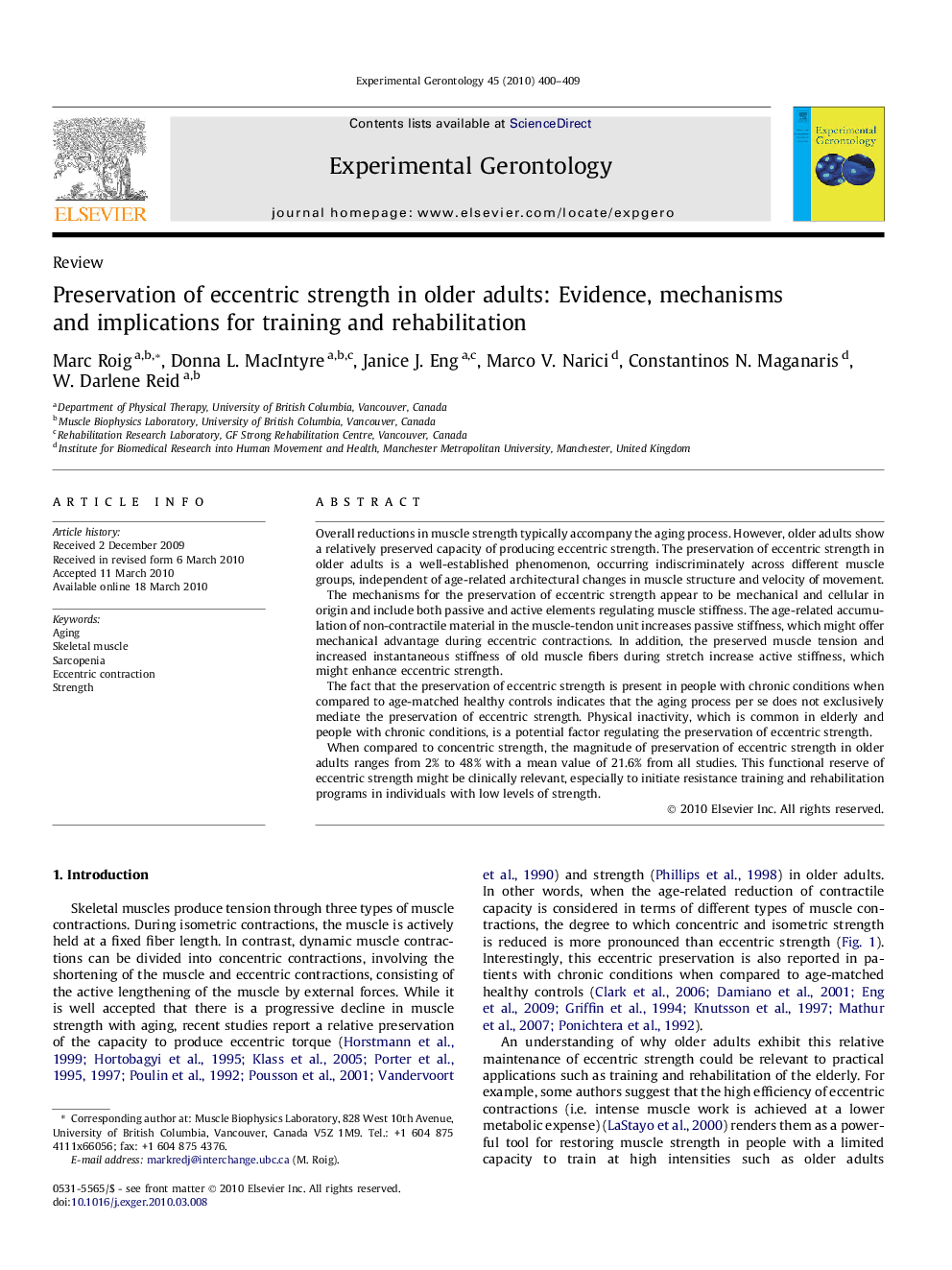 Preservation of eccentric strength in older adults: Evidence, mechanisms and implications for training and rehabilitation