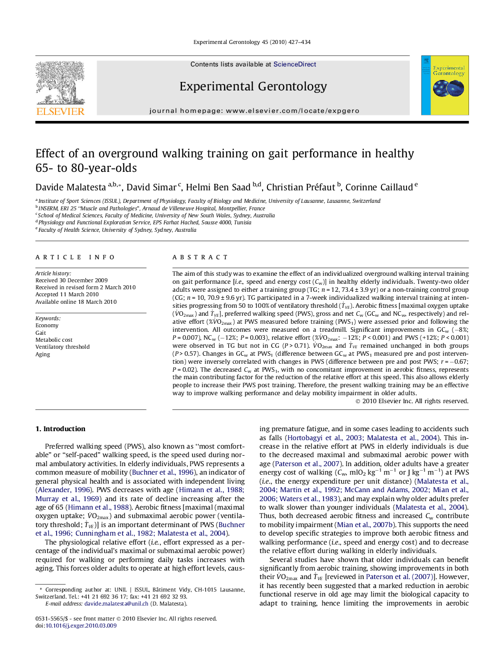 Effect of an overground walking training on gait performance in healthy 65- to 80-year-olds