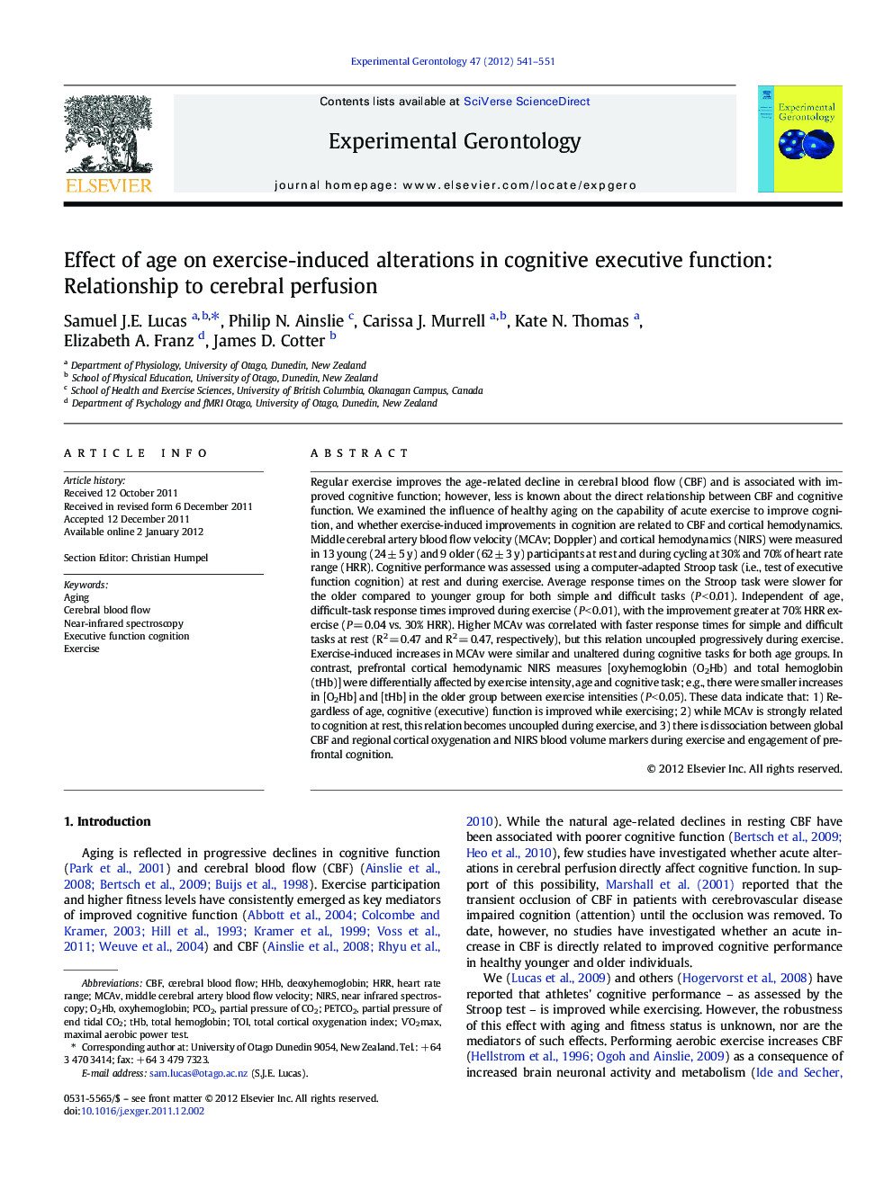 Effect of age on exercise-induced alterations in cognitive executive function: Relationship to cerebral perfusion