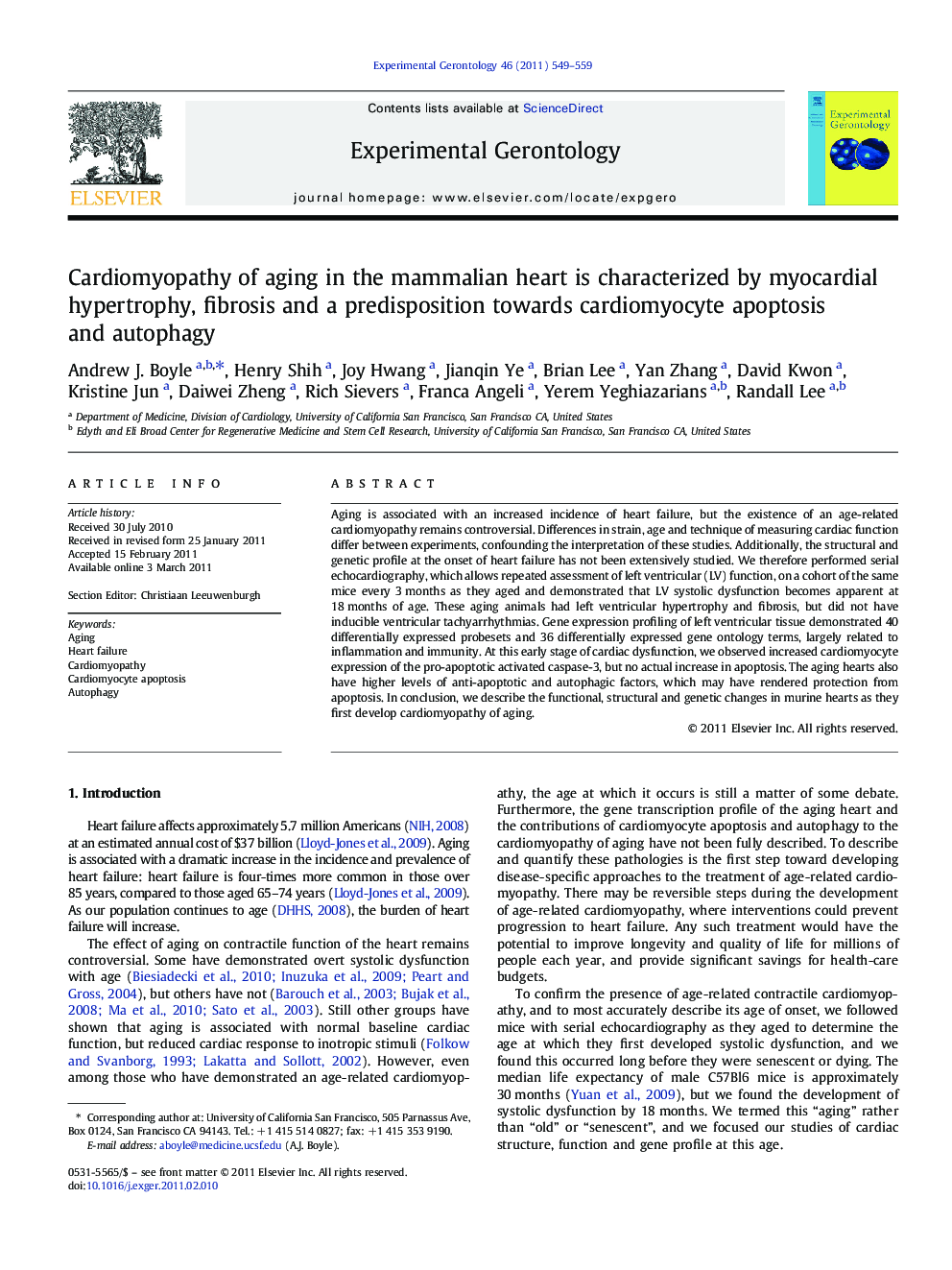 Cardiomyopathy of aging in the mammalian heart is characterized by myocardial hypertrophy, fibrosis and a predisposition towards cardiomyocyte apoptosis and autophagy