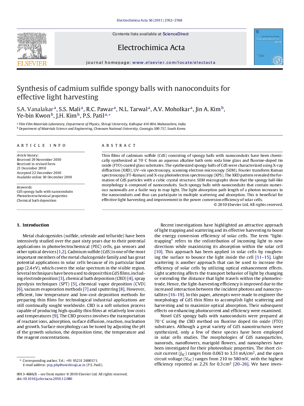 Synthesis of cadmium sulfide spongy balls with nanoconduits for effective light harvesting