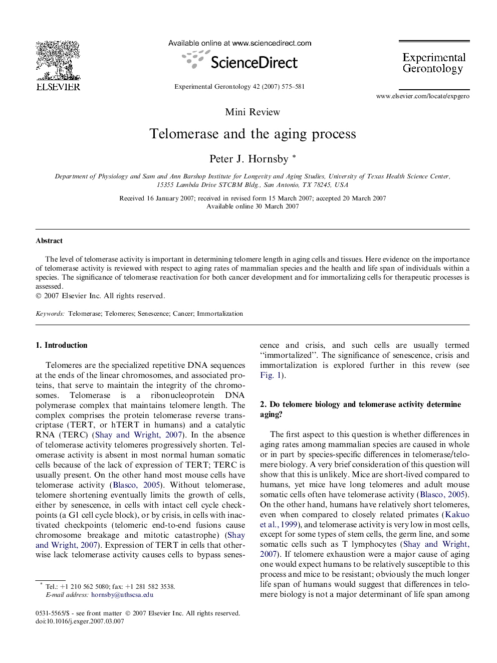 Telomerase and the aging process