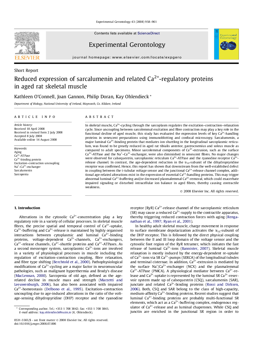 Reduced expression of sarcalumenin and related Ca2+-regulatory proteins in aged rat skeletal muscle