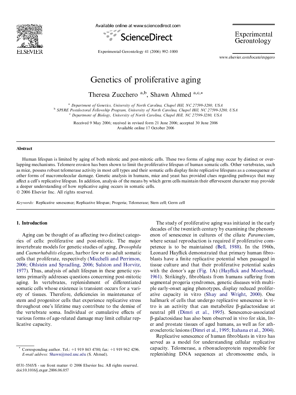 Genetics of proliferative aging