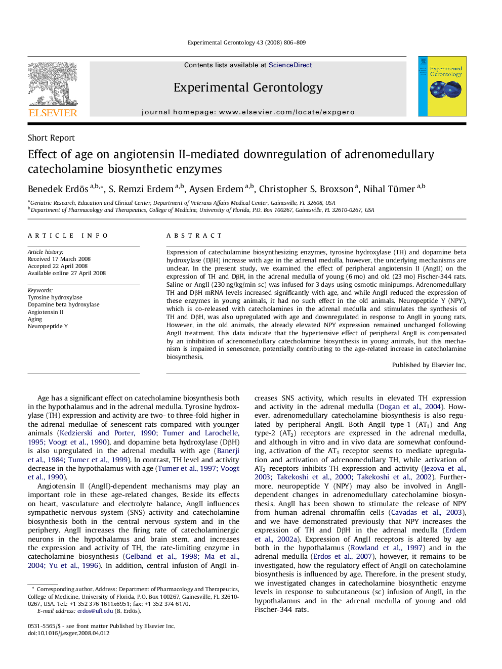 Effect of age on angiotensin II-mediated downregulation of adrenomedullary catecholamine biosynthetic enzymes