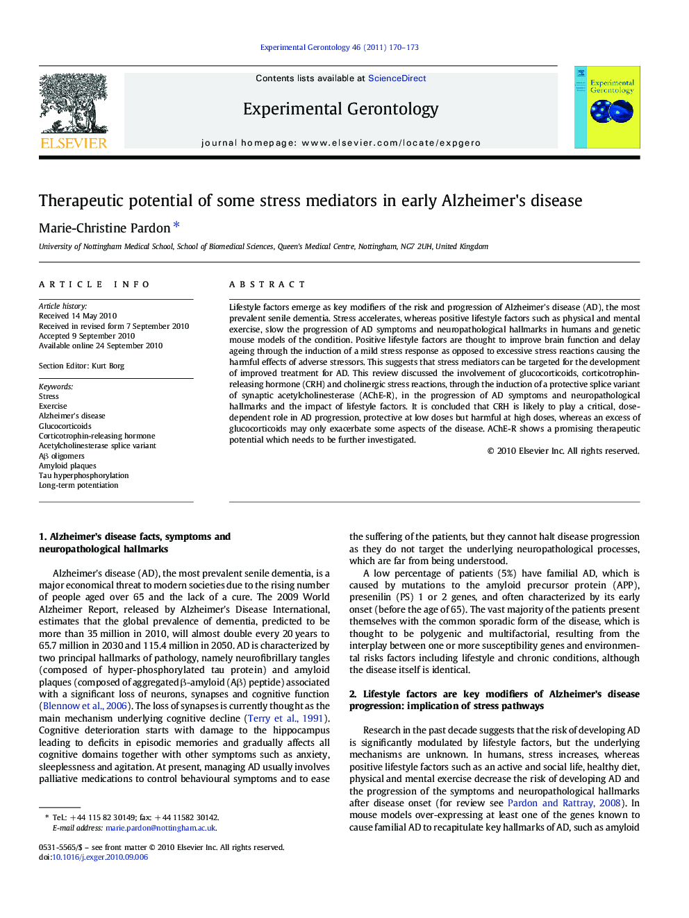 Therapeutic potential of some stress mediators in early Alzheimer's disease