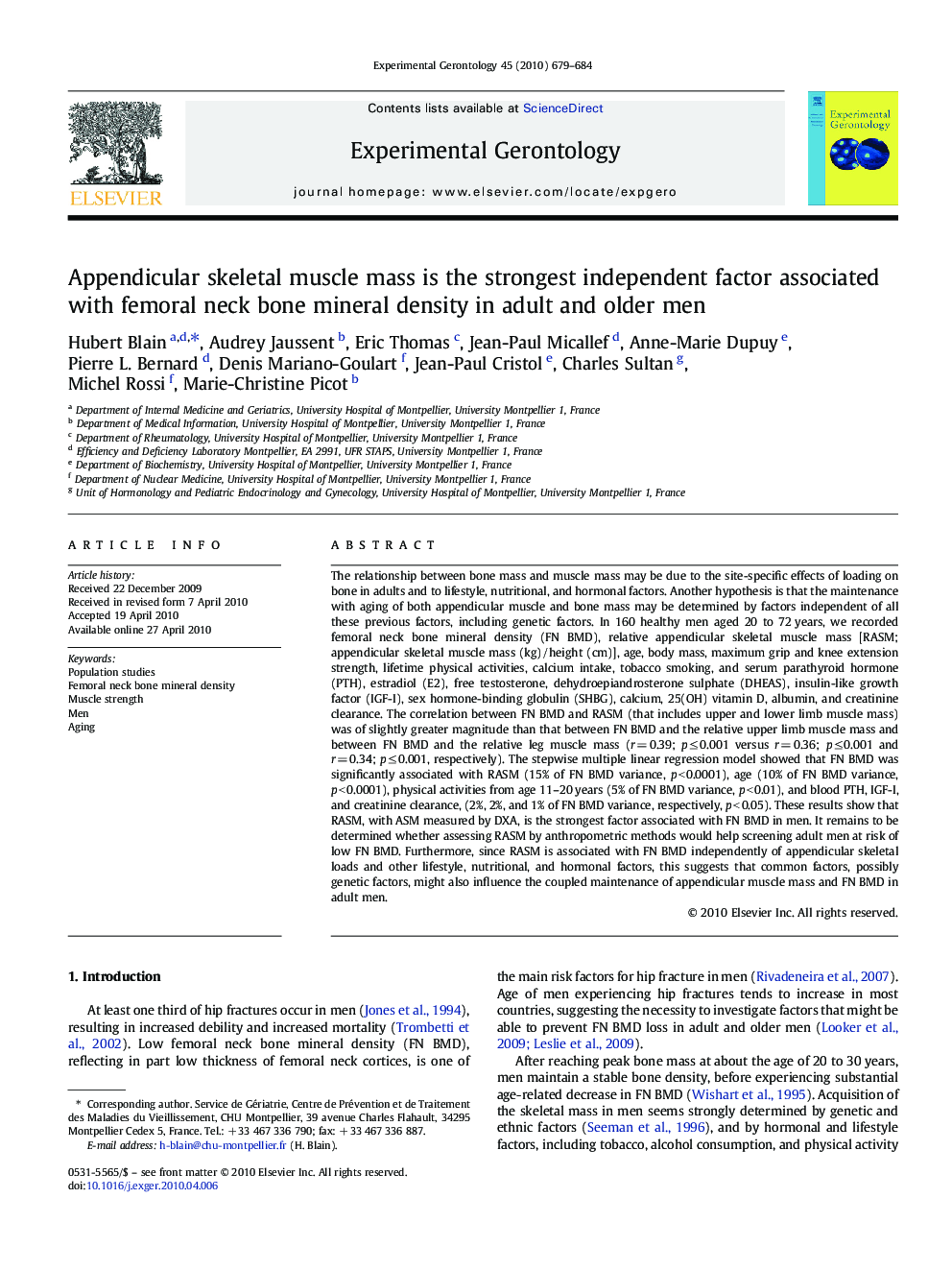 Appendicular skeletal muscle mass is the strongest independent factor associated with femoral neck bone mineral density in adult and older men