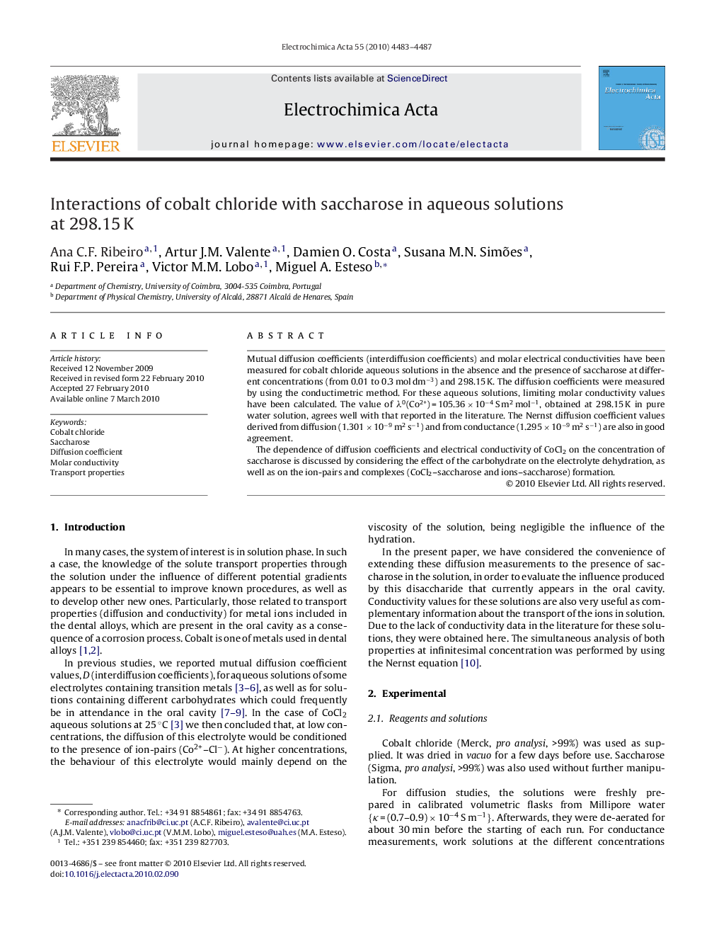 Interactions of cobalt chloride with saccharose in aqueous solutions at 298.15 K