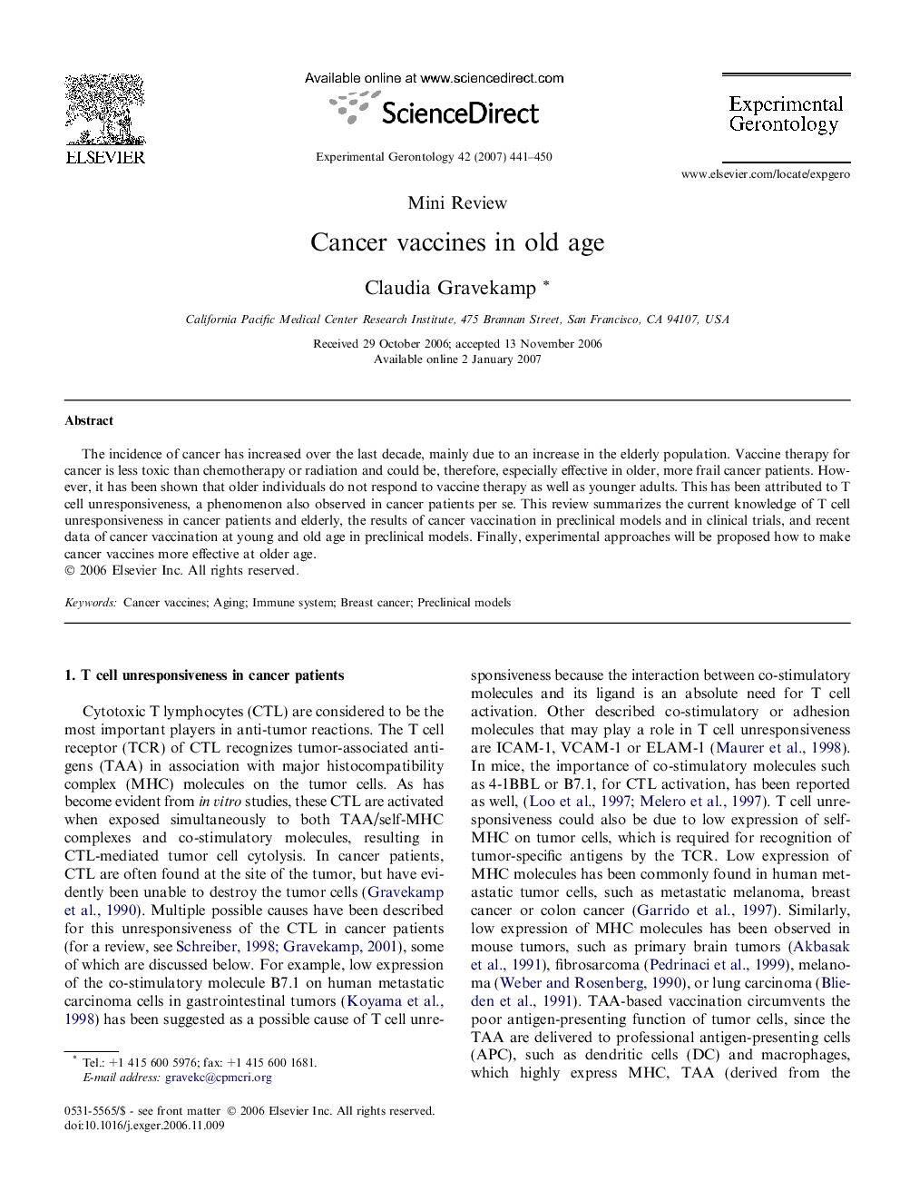 Cancer vaccines in old age