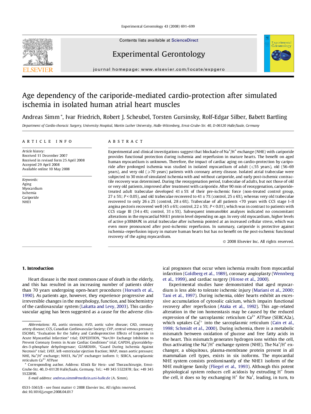 Age dependency of the cariporide-mediated cardio-protection after simulated ischemia in isolated human atrial heart muscles