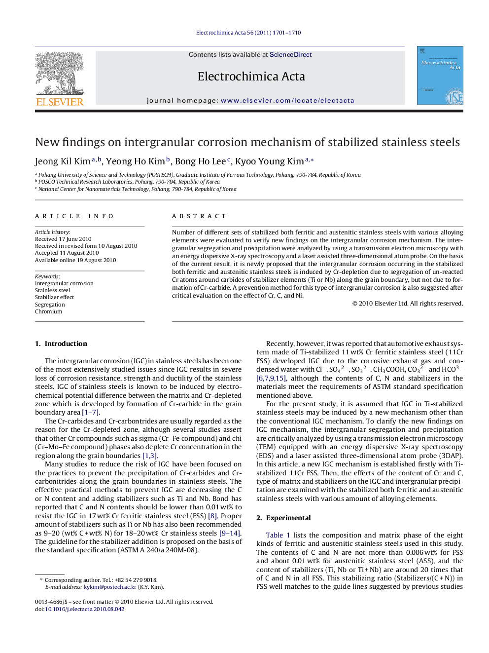 عکس صفحه اول مقاله: New findings on intergranular corrosion mechanism of stabilized stainless steels New findings on intergranular corrosion mechanism of stabilized stainless steels
