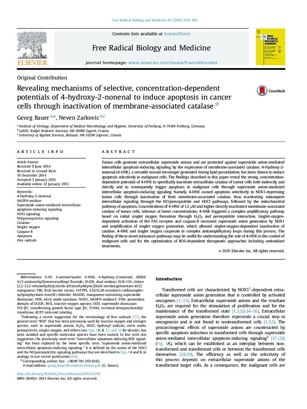 Revealing mechanisms of selective, concentration-dependent potentials of 4-hydroxy-2-nonenal to induce apoptosis in cancer cells through inactivation of membrane-associated catalase 