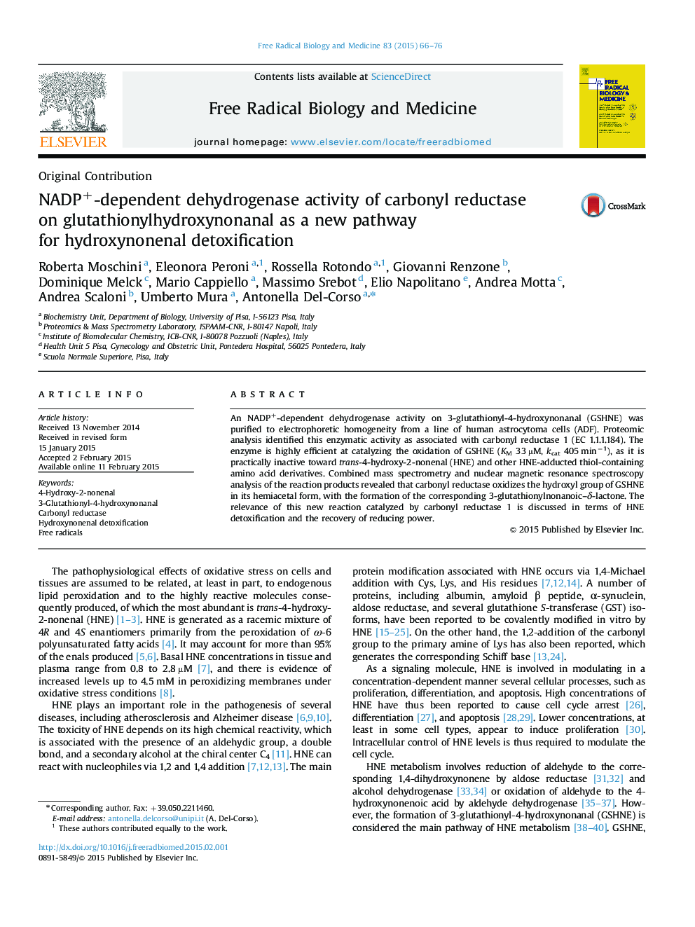 NADP+-dependent dehydrogenase activity of carbonyl reductase on glutathionylhydroxynonanal as a new pathway for hydroxynonenal detoxification