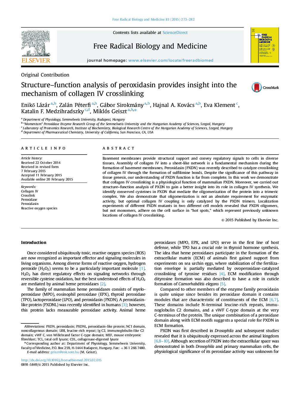 Structure–function analysis of peroxidasin provides insight into the mechanism of collagen IV crosslinking