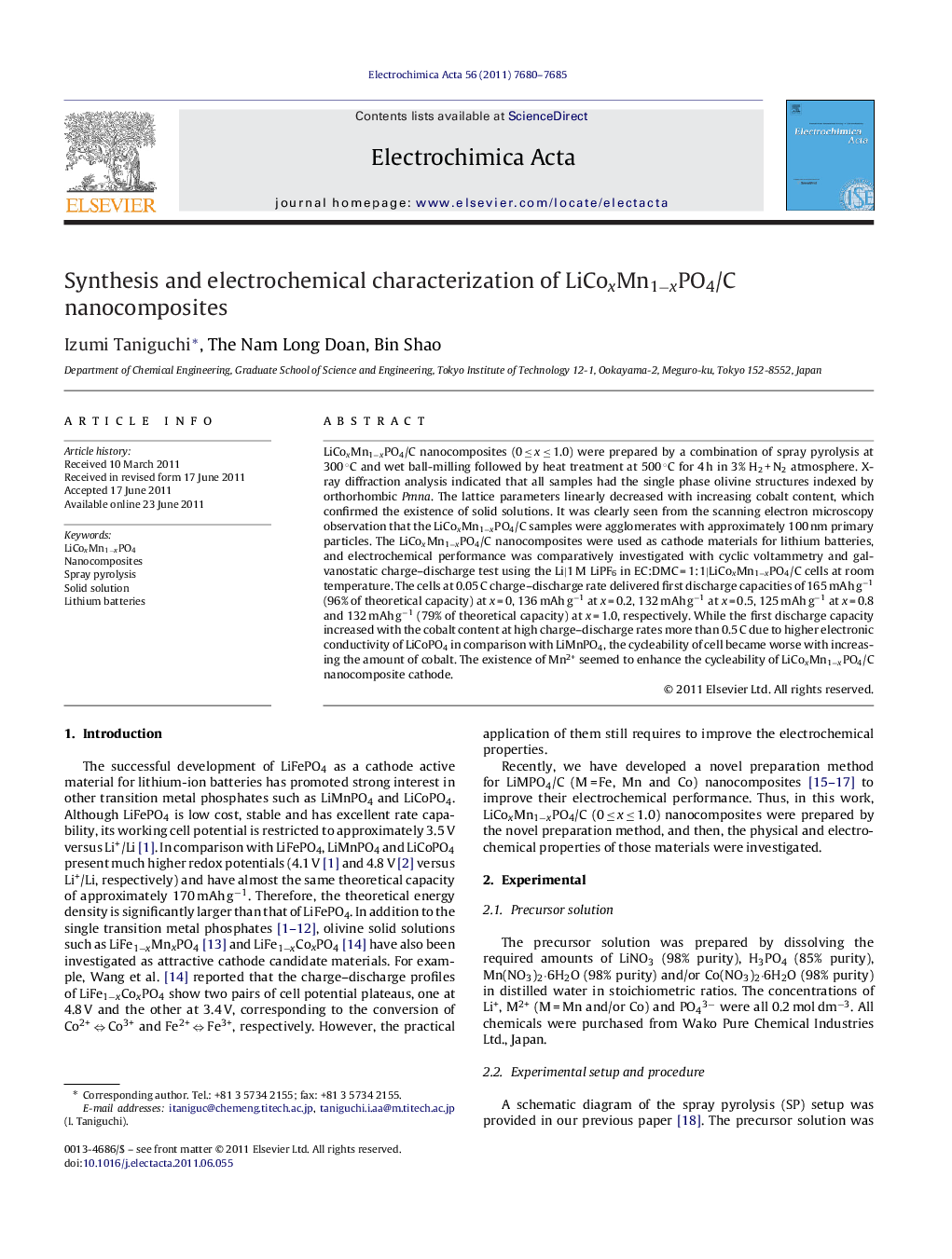 Synthesis and electrochemical characterization of LiCoxMn1−xPO4/C nanocomposites