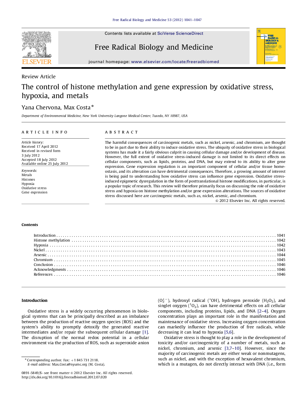 The control of histone methylation and gene expression by oxidative stress, hypoxia, and metals