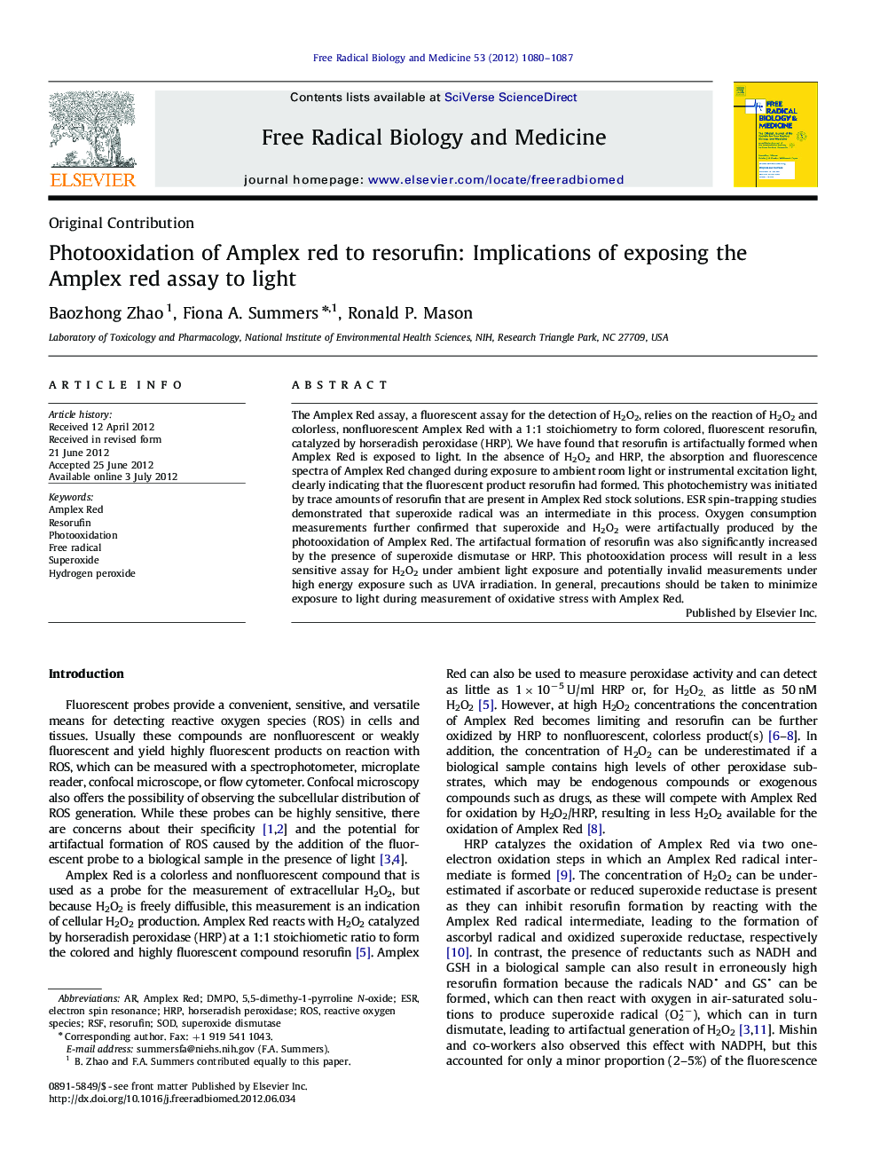 Photooxidation of Amplex red to resorufin: Implications of exposing the Amplex red assay to light