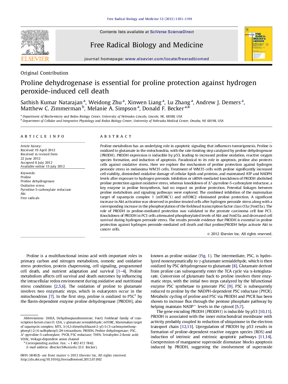 Proline dehydrogenase is essential for proline protection against hydrogen peroxide-induced cell death
