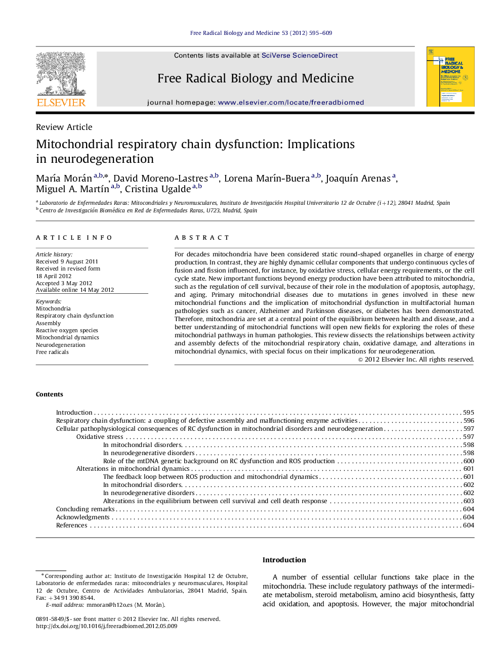 Mitochondrial respiratory chain dysfunction: Implications in neurodegeneration