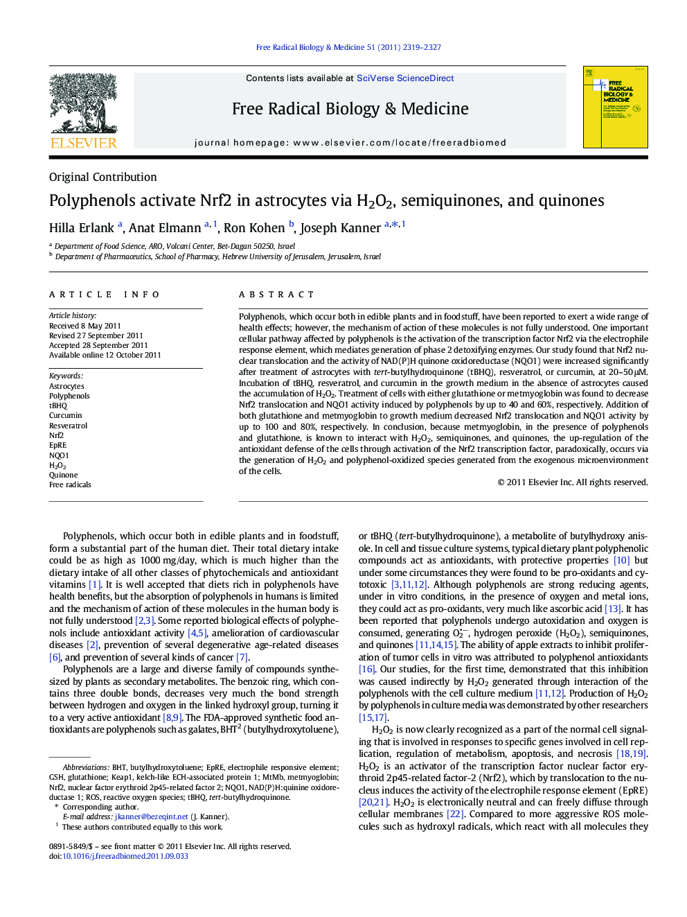 Polyphenols activate Nrf2 in astrocytes via H2O2, semiquinones, and quinones