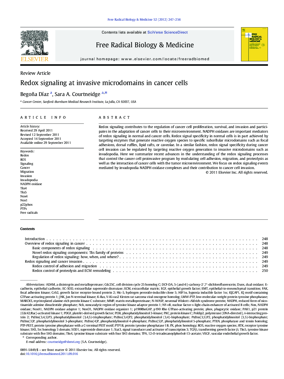 Redox signaling at invasive microdomains in cancer cells