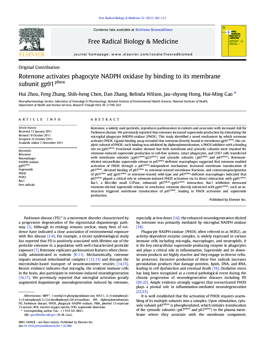 Rotenone activates phagocyte NADPH oxidase by binding to its membrane subunit gp91phox