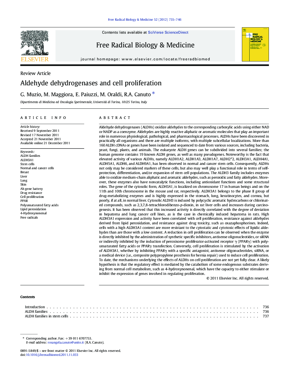 Aldehyde dehydrogenases and cell proliferation