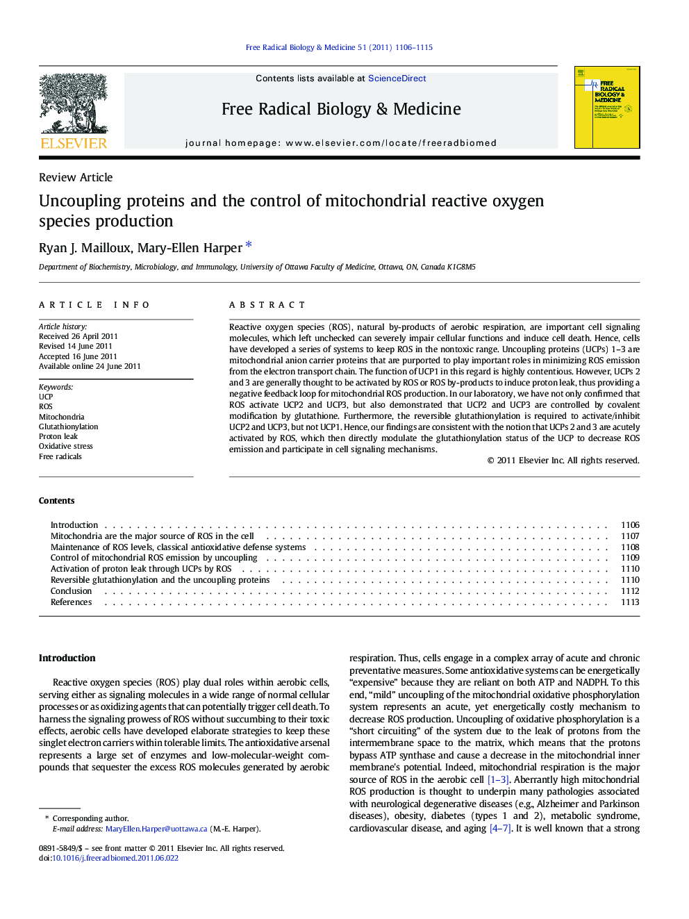 Uncoupling proteins and the control of mitochondrial reactive oxygen species production