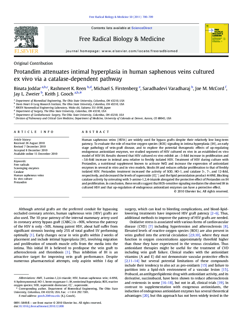 Protandim attenuates intimal hyperplasia in human saphenous veins cultured ex vivo via a catalase-dependent pathway