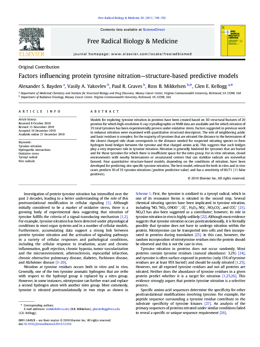 Factors influencing protein tyrosine nitration—structure-based predictive models