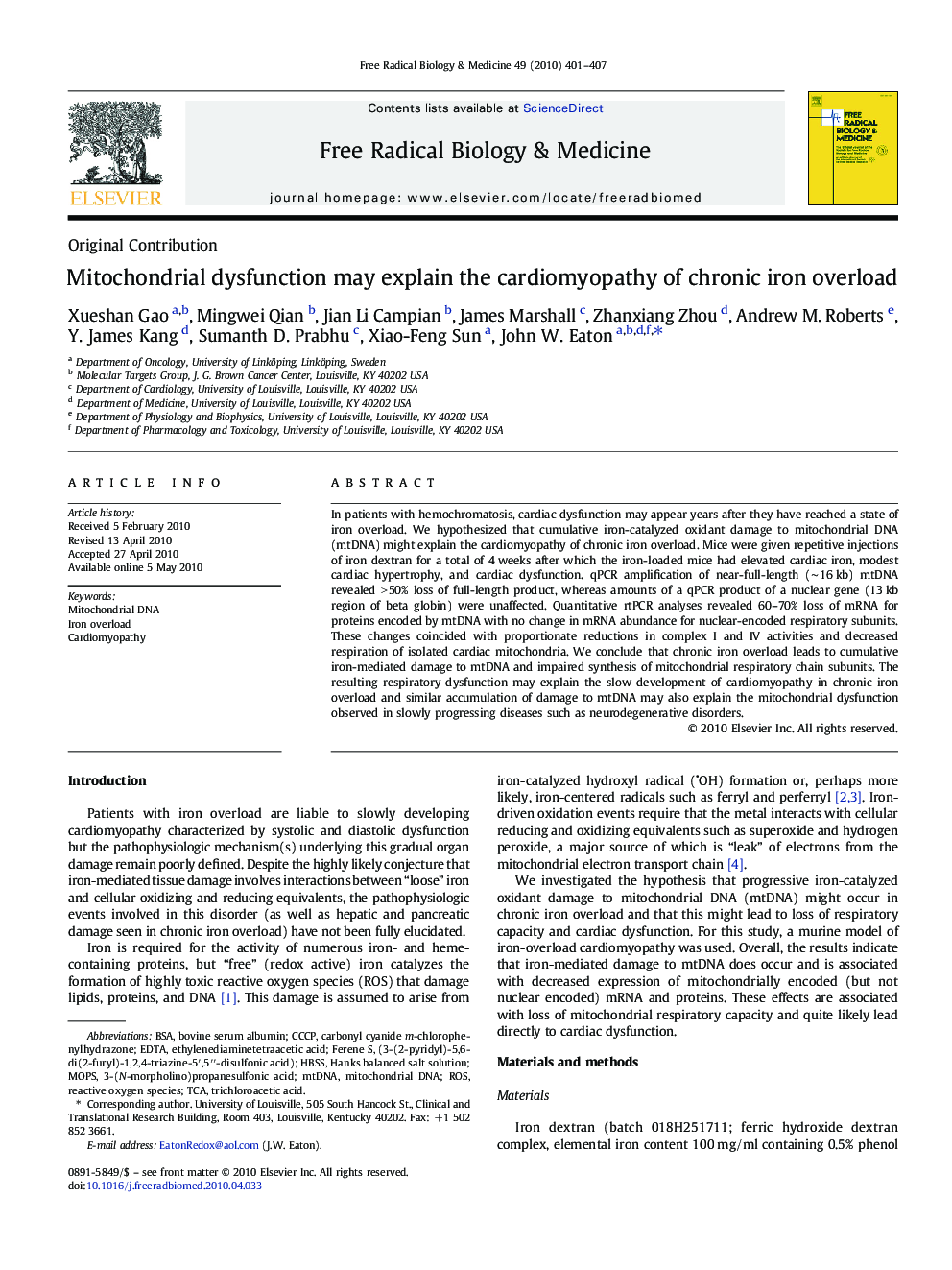 Mitochondrial dysfunction may explain the cardiomyopathy of chronic iron overload