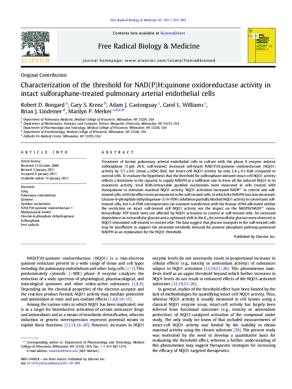 Characterization of the threshold for NAD(P)H:quinone oxidoreductase activity in intact sulforaphane-treated pulmonary arterial endothelial cells