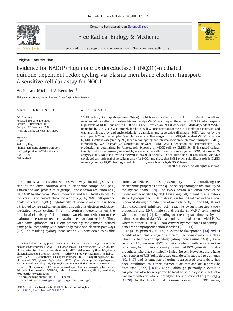 Evidence for NAD(P)H:quinone oxidoreductase 1 (NQO1)-mediated quinone-dependent redox cycling via plasma membrane electron transport: A sensitive cellular assay for NQO1