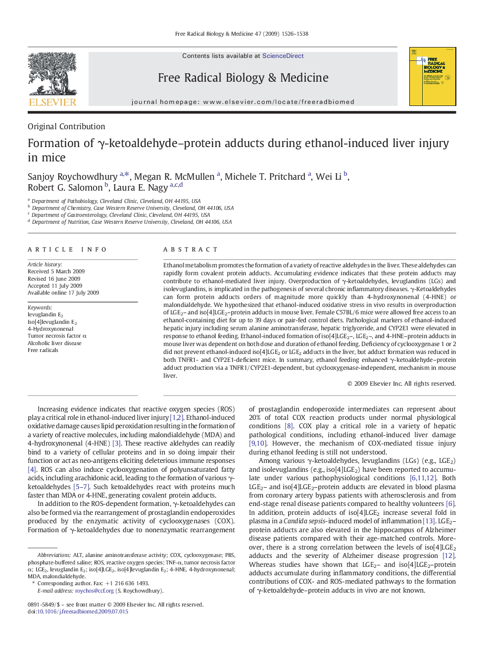 Formation of γ-ketoaldehyde–protein adducts during ethanol-induced liver injury in mice