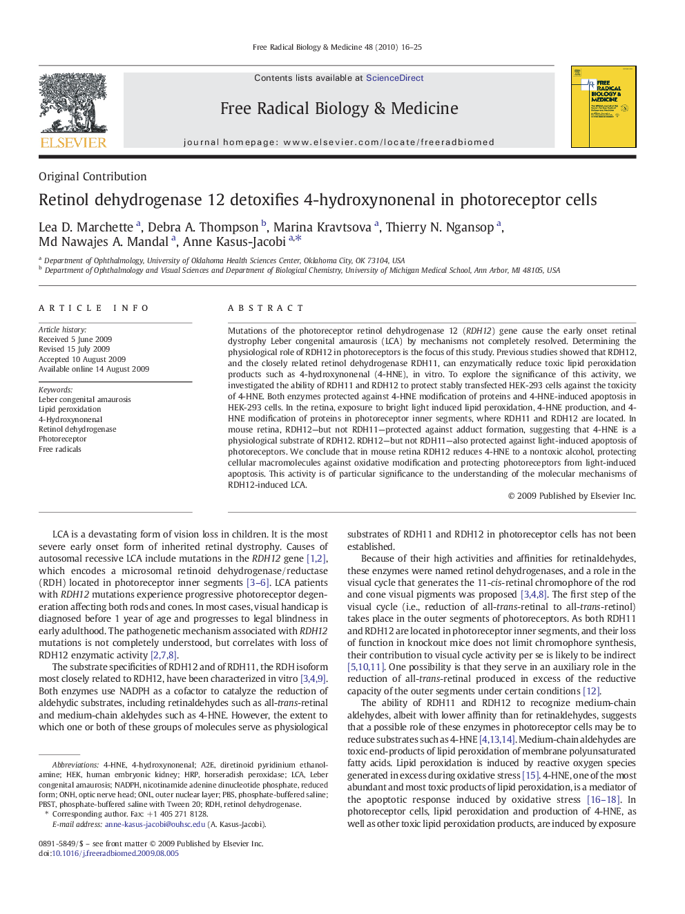 Retinol dehydrogenase 12 detoxifies 4-hydroxynonenal in photoreceptor cells