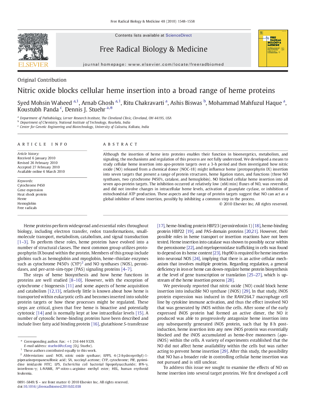 Nitric oxide blocks cellular heme insertion into a broad range of heme proteins