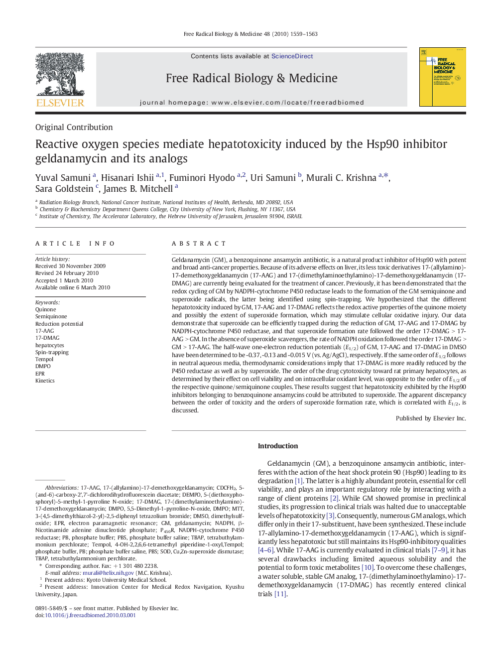 Reactive oxygen species mediate hepatotoxicity induced by the Hsp90 inhibitor geldanamycin and its analogs