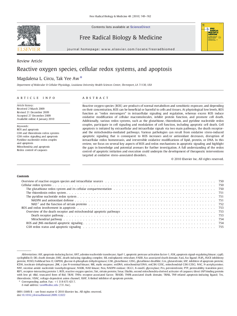 Reactive oxygen species, cellular redox systems, and apoptosis