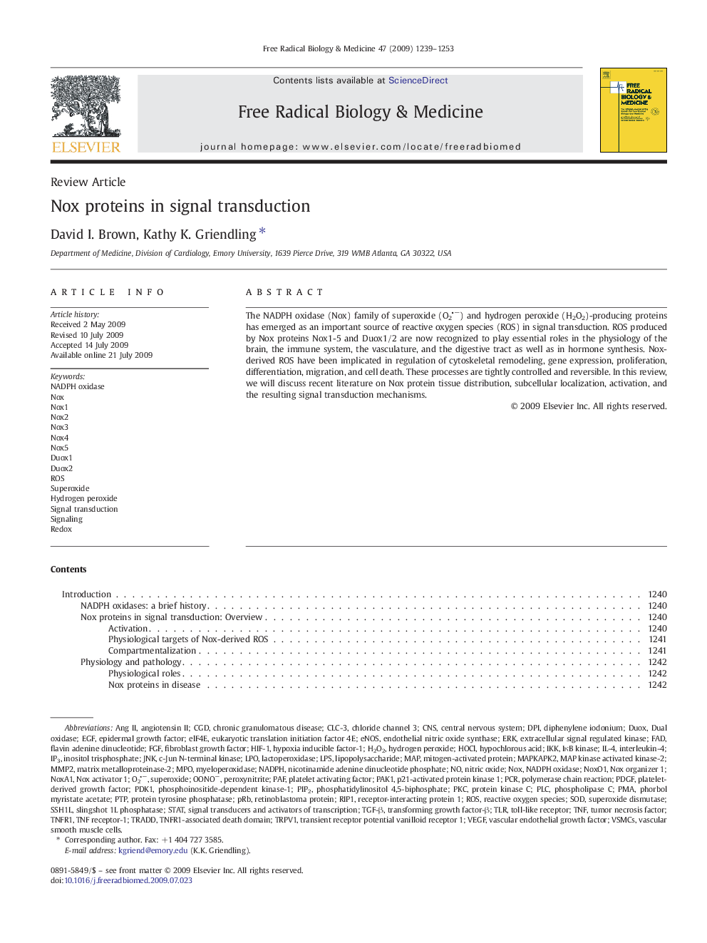 Nox proteins in signal transduction